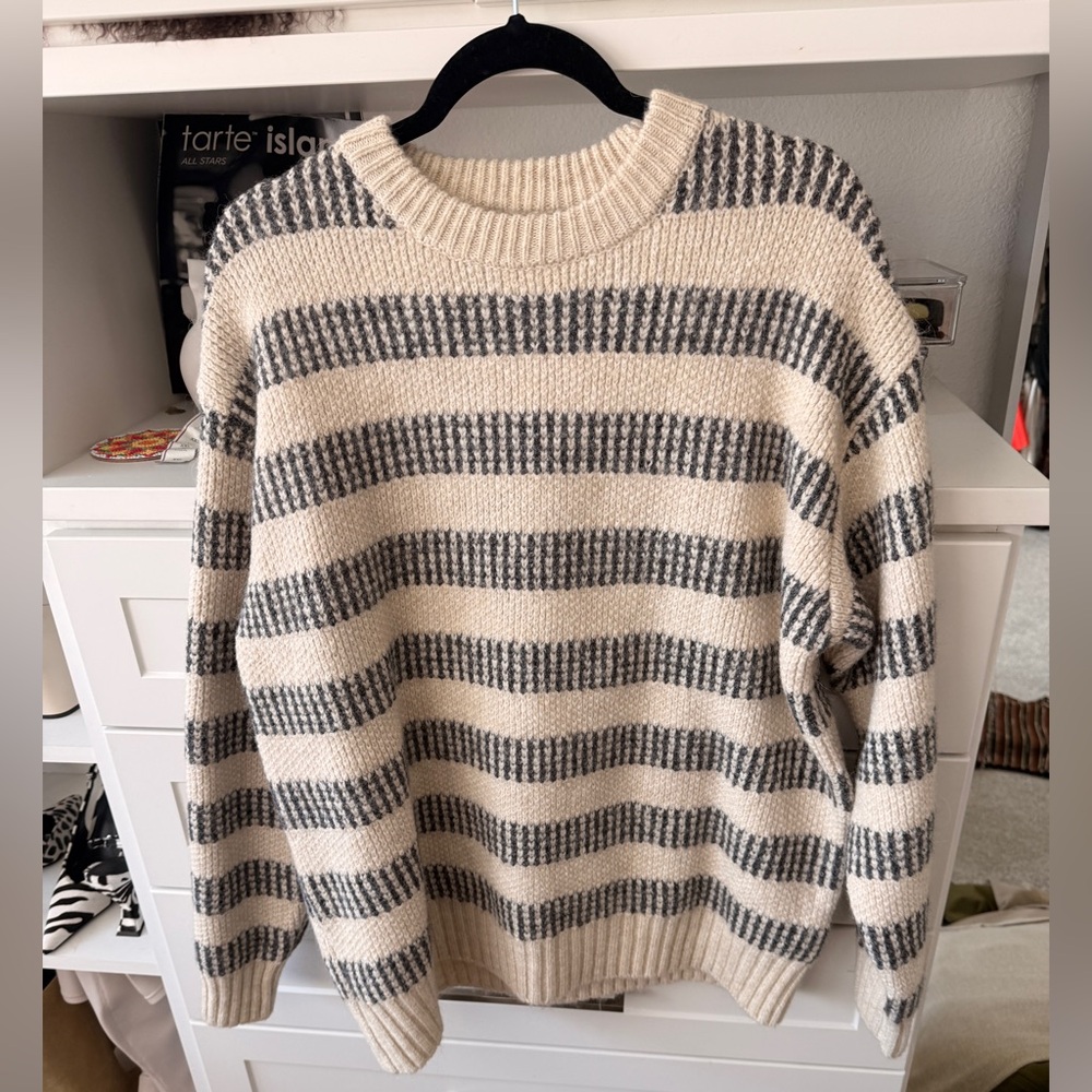 Striped Cream and Gray Sweater